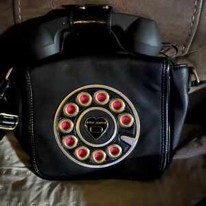 Betsey Johnson Black Crossbody Bag with Red Dial Design